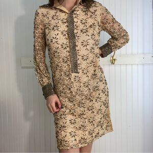 Vintage 1950s-1960s Calart Fully Beaded Shift Dress